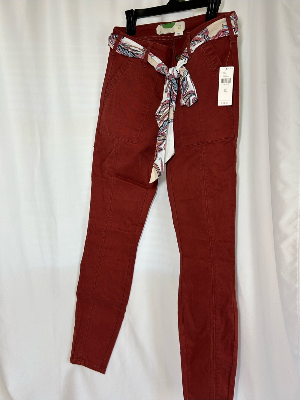 Anthropologie Pilcro Belted Utility Skinny Pants Rust Orange Size 26 NWT